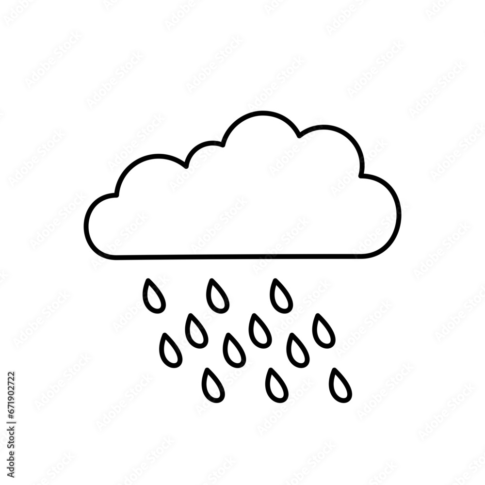 rainy cloud line icon in white and black colors rainy cloud line icon in white and black colors