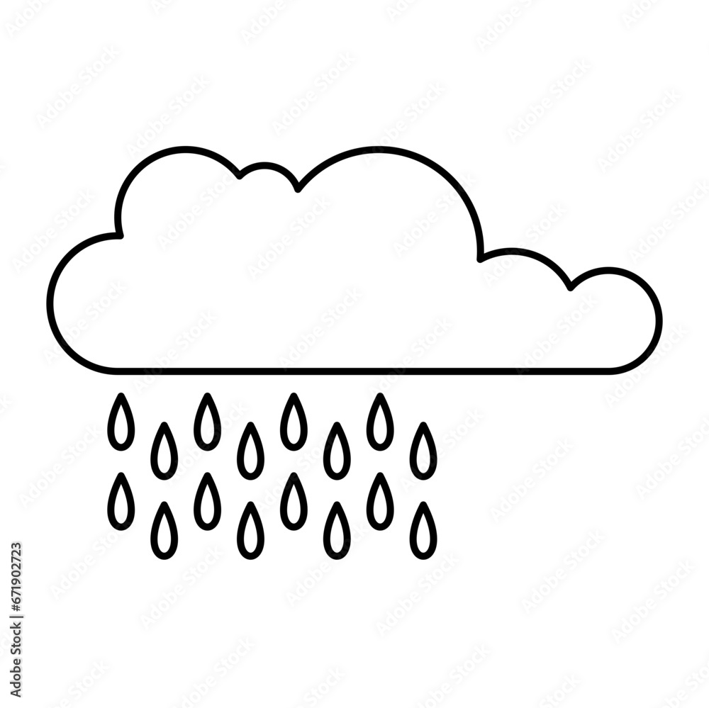 rainy cloud line icon in white and black colors rainy cloud line icon in white and black colors