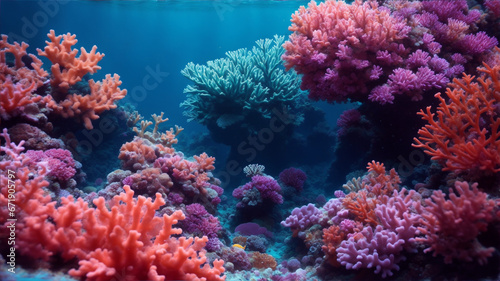 Colorful coral reef in the depths of the sea