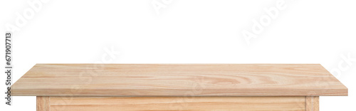 Empty wooden tabletop isolated on transparent background. rustic desk wood for placement or montage product display.