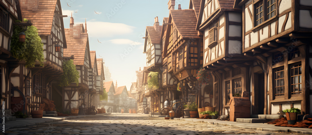 Peaceful medieval European town street scene 1