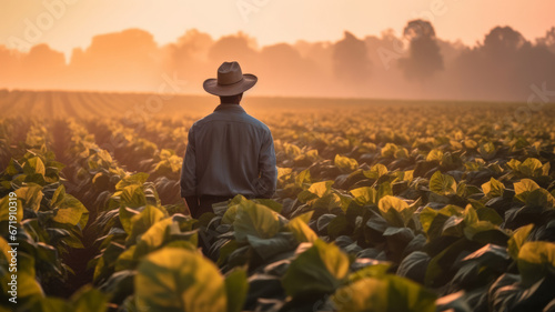 A young male agronomist farmer in a tobacco field.generative ai