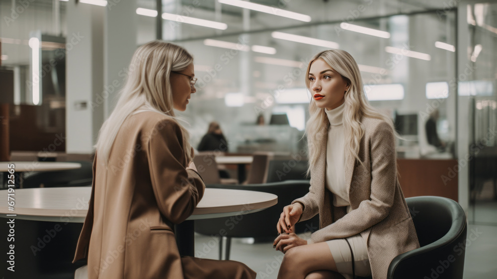 Woman consulting with a female financial manager at the bank generative ai Woman consulting with a female financial manager at the bank generative ai