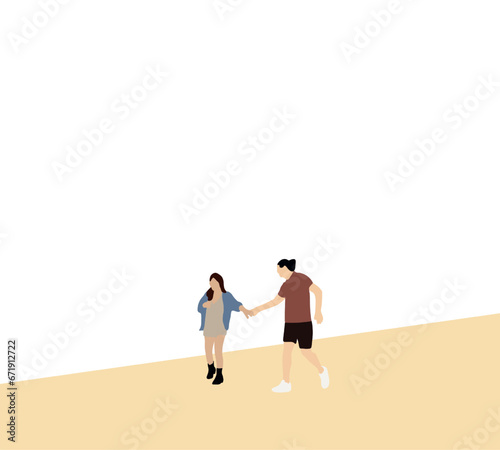Fashionable couple holding hand walking on street. Travel and city concept. Relaxing enjoy sunny holiday.
