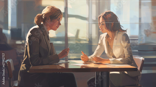 Woman consulting with a female financial manager at the bank generative ai