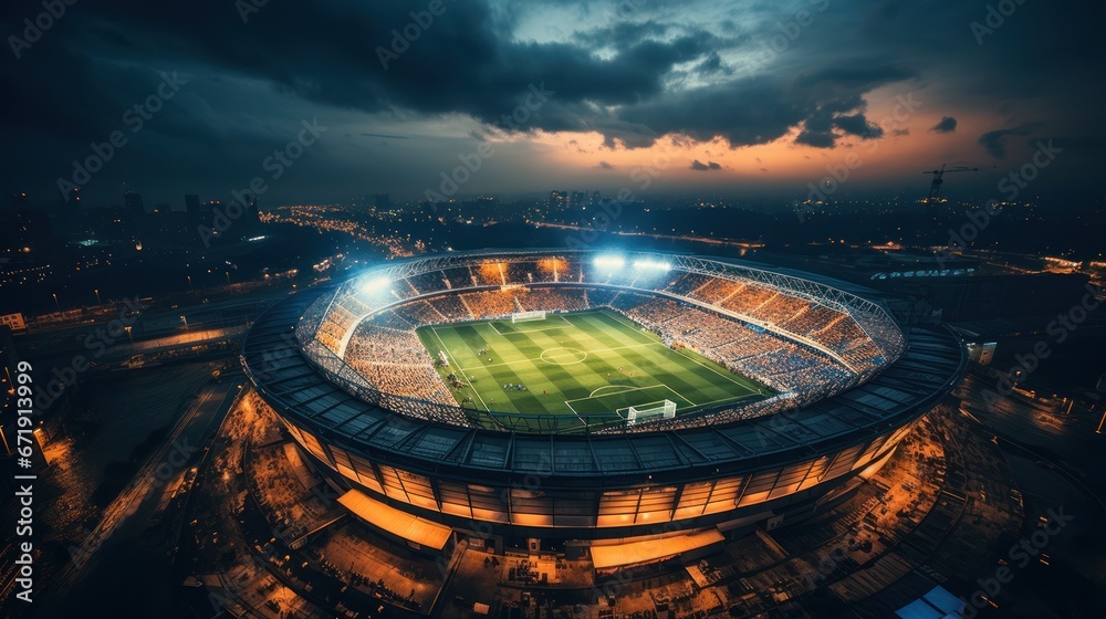 Papier peint photo avec Stadium brilliantly lit for an evening soccer match #671913999