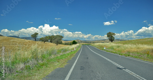 Travelling in the Hilltop region of NSW Australian travel, with clouds and blue skies.