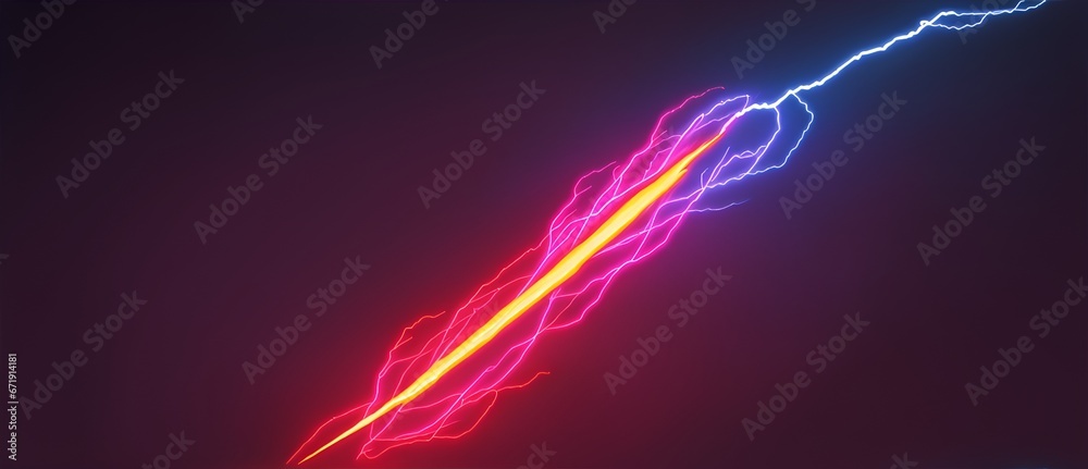 Red neon lightning bolt on plain black background from Generative AI