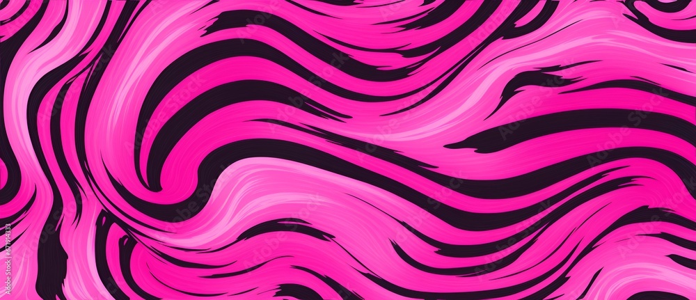 Fototapeta premium Wavy and swirled black and pink brush strokes vector seamless pattern from Generative AI
