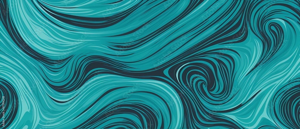 Wavy and swirled black and teal brush strokes vector seamless pattern from Generative AI