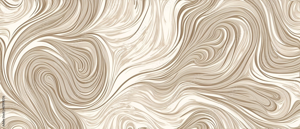Wavy and swirled white and bronze brush strokes vector seamless pattern from Generative AI