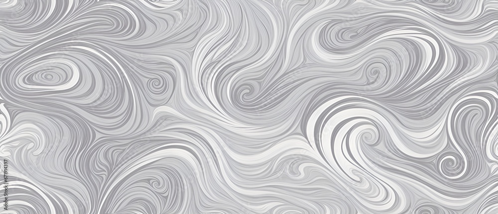 Wavy and swirled white and silver brush strokes vector seamless pattern from Generative AI