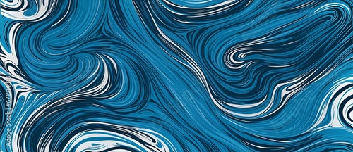 Wavy and swirled black and blue brush strokes vector seamless pattern from Generative AI