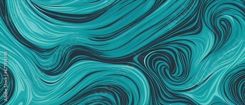 Wavy and swirled black and teal brush strokes vector seamless pattern from Generative AI