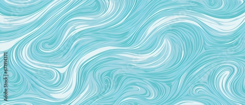 Wavy and swirled white and teal brush strokes vector seamless pattern from Generative AI