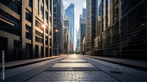 Skyscrapers loom over a silent alley