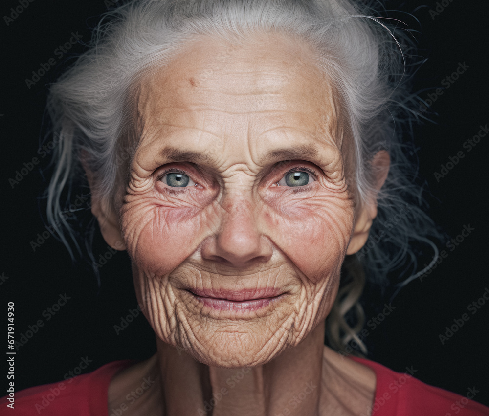Woman Smiling Against Black Background; AI Generated