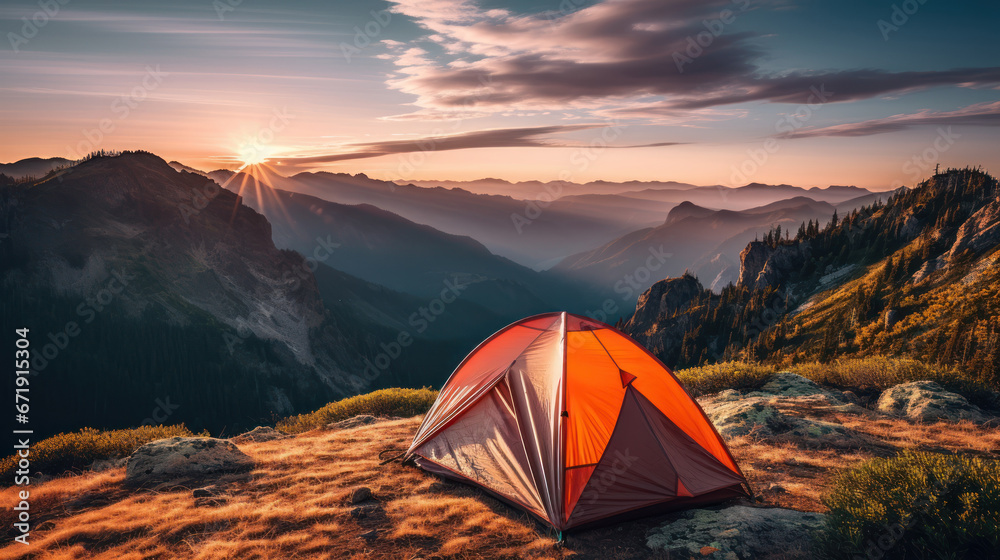 Tent set high in the mountains for a breathtaking adventure