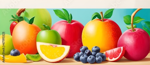 Fruits wall art painting with long brush strokes from Generative AI