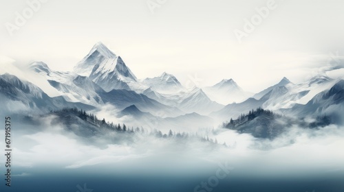 Majestic peaks doubling in presence, white space behind © vectorizer88