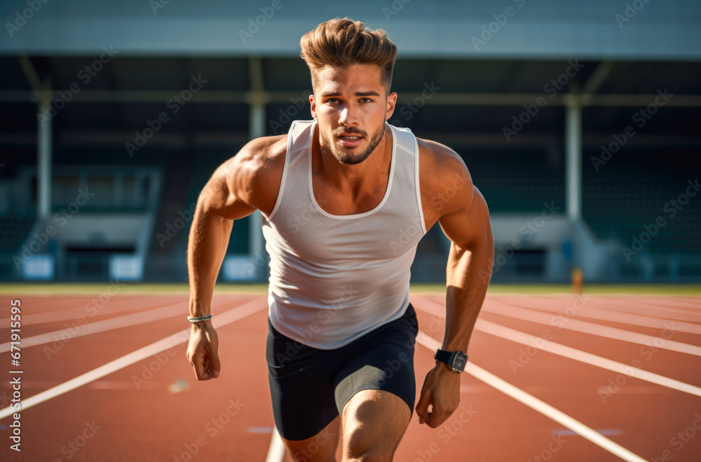 Obraz premium A determined athlete running on a track. Concept of training, sports and competition