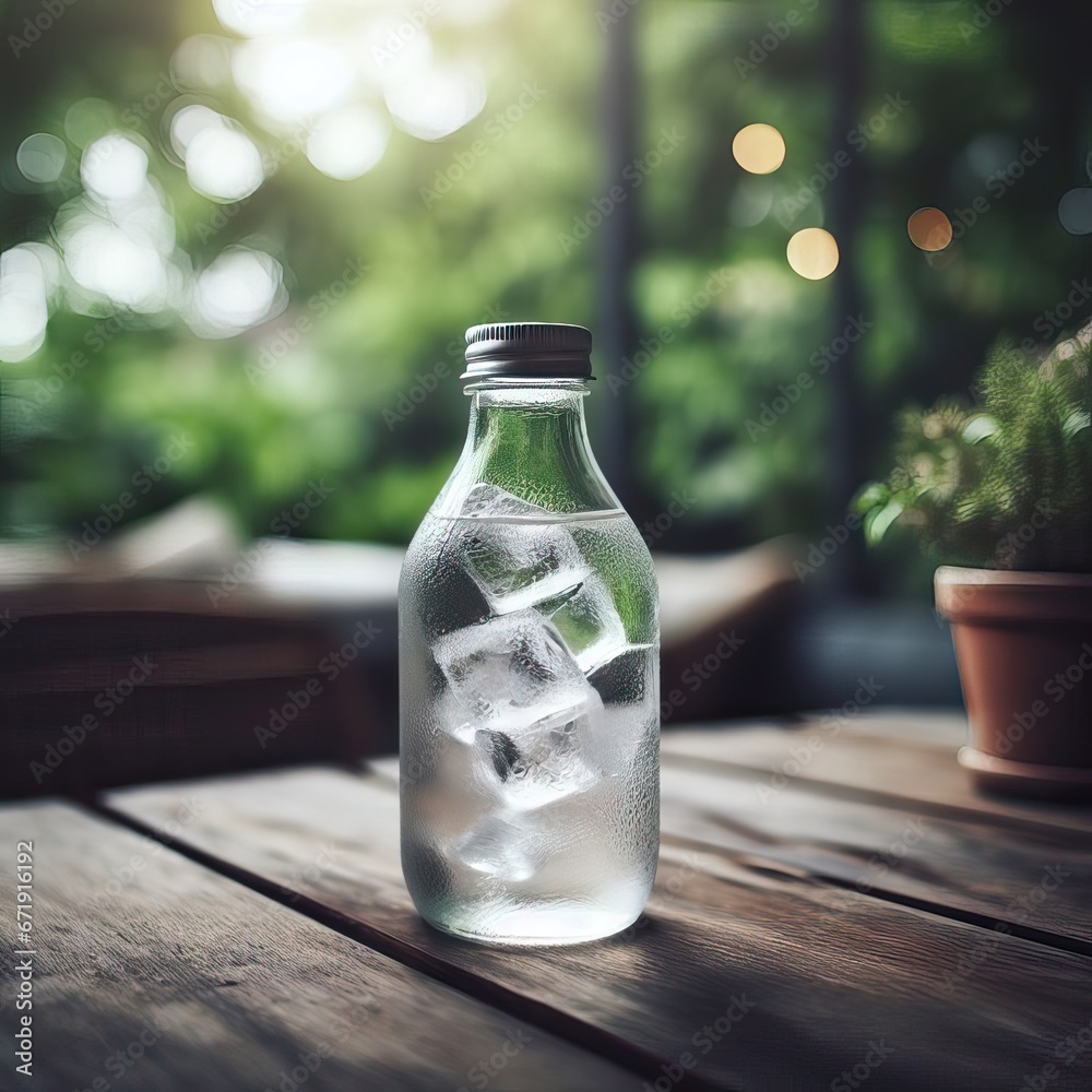 bottle of mineral water with ice cubes isolated generative ai bottle of mineral water with ice cubes isolated generative ai