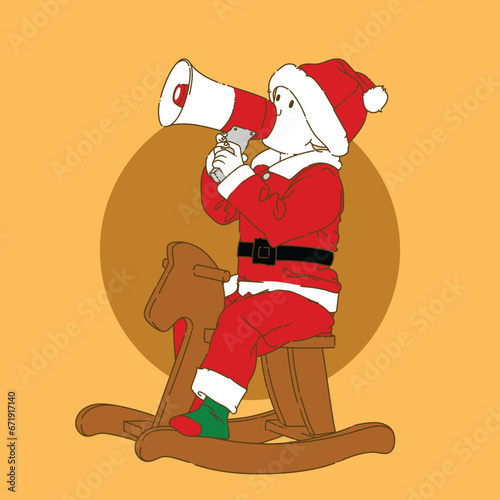 Little Santa Claus is riding a piggyback and celebrating Christmas with merriment