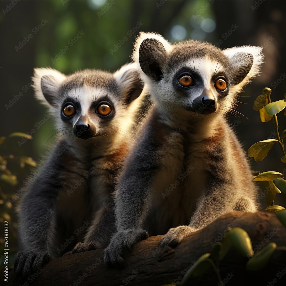 Fototapeta premium Lemurs in the sun