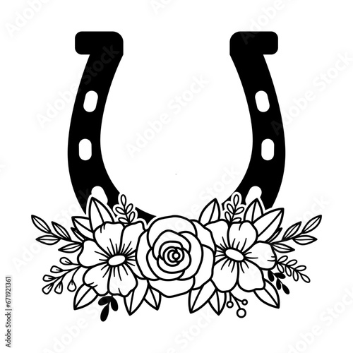 Floral Horseshoe Silhouette, Horseshoe cutting file, Horseshoe with Beautiful Flower