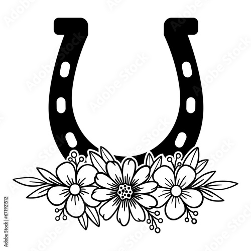 Floral Horseshoe Silhouette, Horseshoe cutting file, Horseshoe with Beautiful Flower