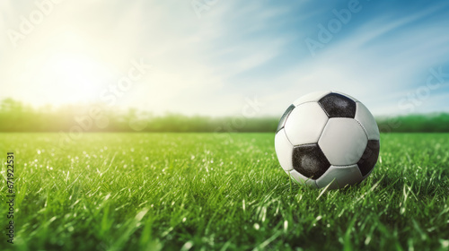 Soccer Ball with green grass and blue sky © Birgit Reitz-Hofmann