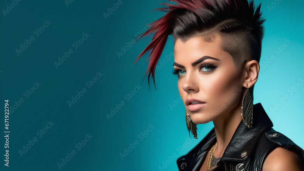 Studio portrait photo of beautiful punk girl with Mohawk haircut ...