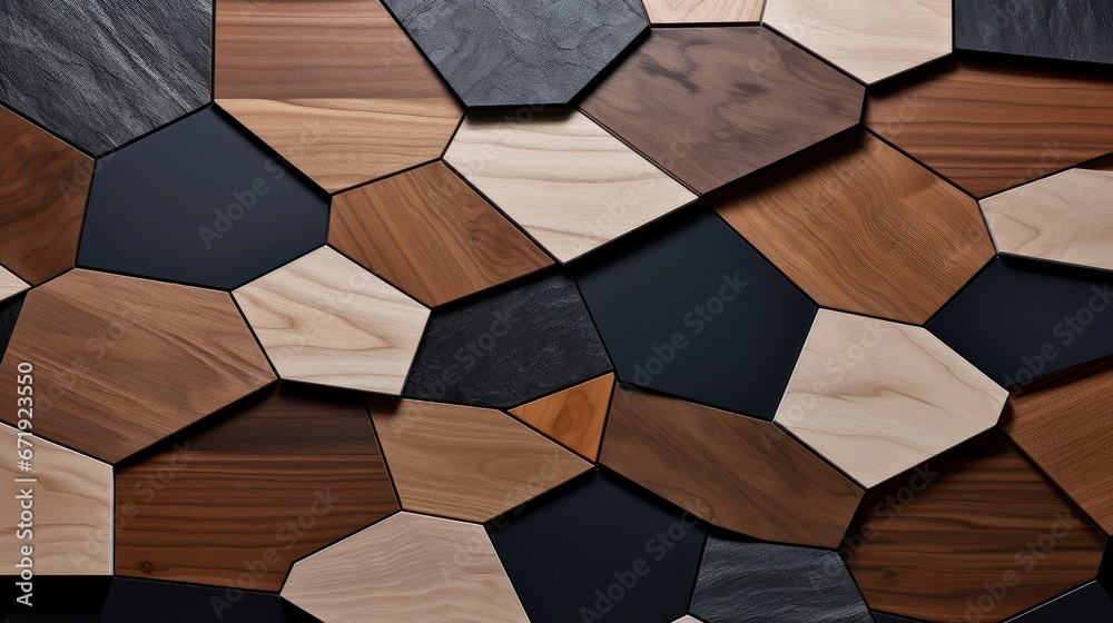 Wood marquetry wall parquet, abstract pattern background - obrazy, fototapety, plakaty 