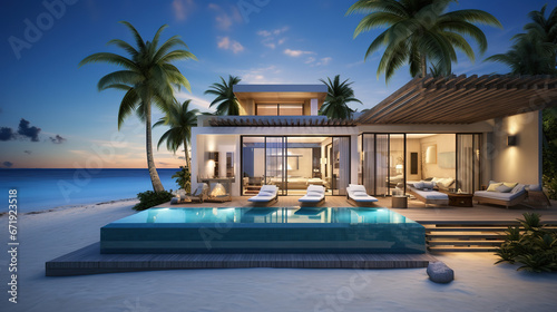 Beachfront Villa with Infinity Pool Offering Unparalleled Luxury and Modern Elegance on the Stunning Coastline of a Tropical Paradise © Magenta Dream