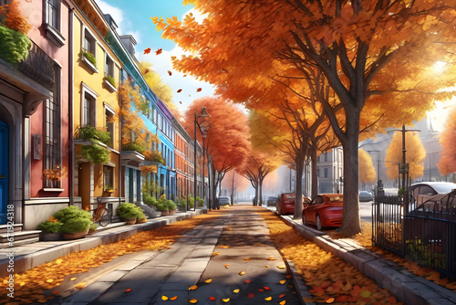 street where leaves fall Generative AI © EunCheol