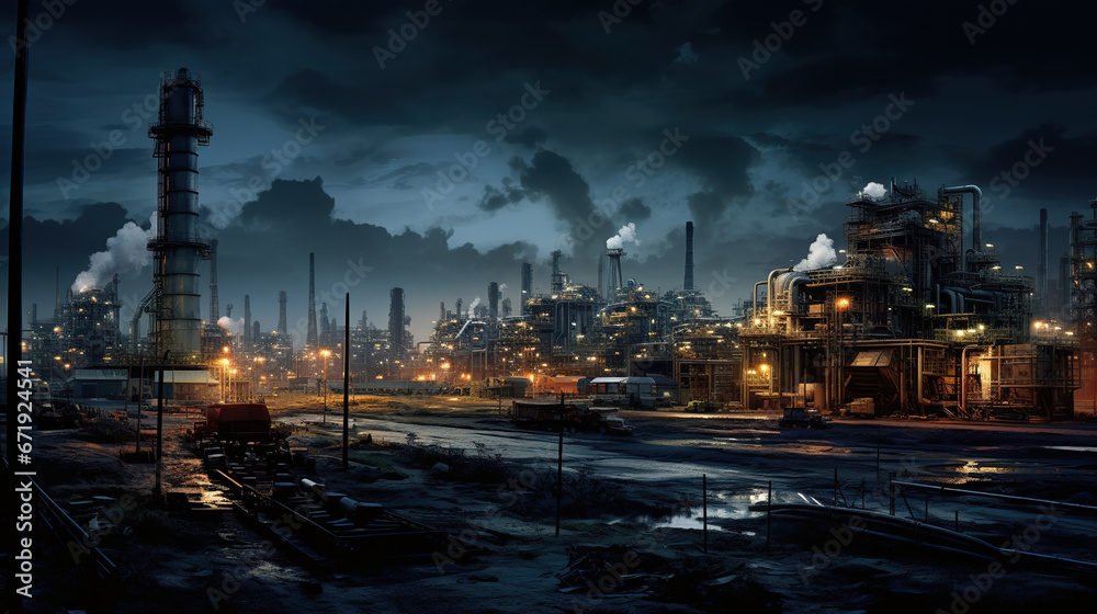 Industrial Facility with Tall Smoke Surrounded by a Picturesque Body of Glistening Water, Creating a Unique and Striking Landscape