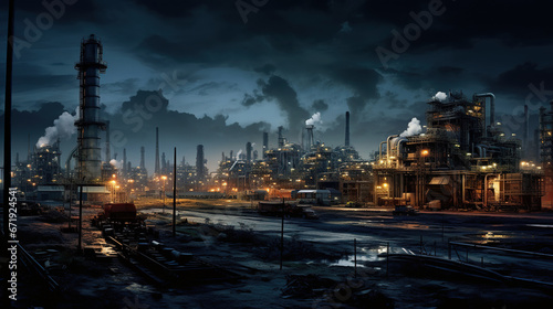 Industrial Facility with Tall Smoke Surrounded by a Picturesque Body of Glistening Water  Creating a Unique and Striking Landscape