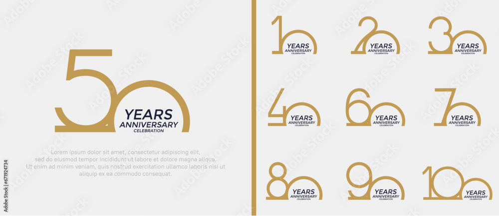 set of anniversary logo brown color on white background for celebration moment - obrazy, fototapety, plakaty 