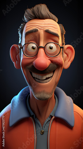 Expressive 3D Cartoon Character Depicting a Man with a Wide Range of Expressive Facial Emotions and Features in a Dynamic Digital Art Masterpiece