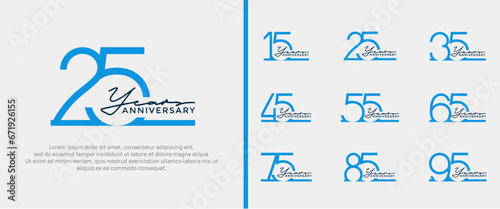 set of anniversary logo blue color on white background for celebration moment