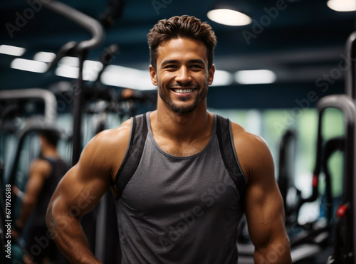 Smiling man in the gym  giving a thumbs-up with a positive attitude  symbolizing the idea of sports and a healthy lifestyle