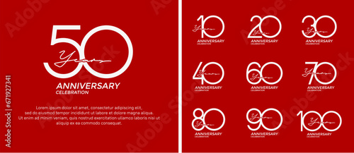 set of anniversary logo white color on red background for celebration moment