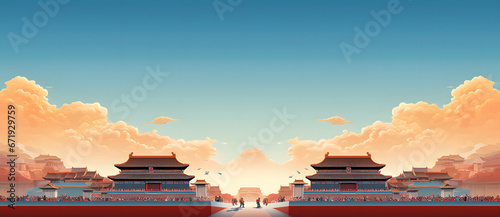 Distant view illustration of Chinese palace 4 photo