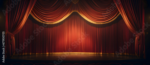 The velvet curtain on the stage slowly opens 5 photo