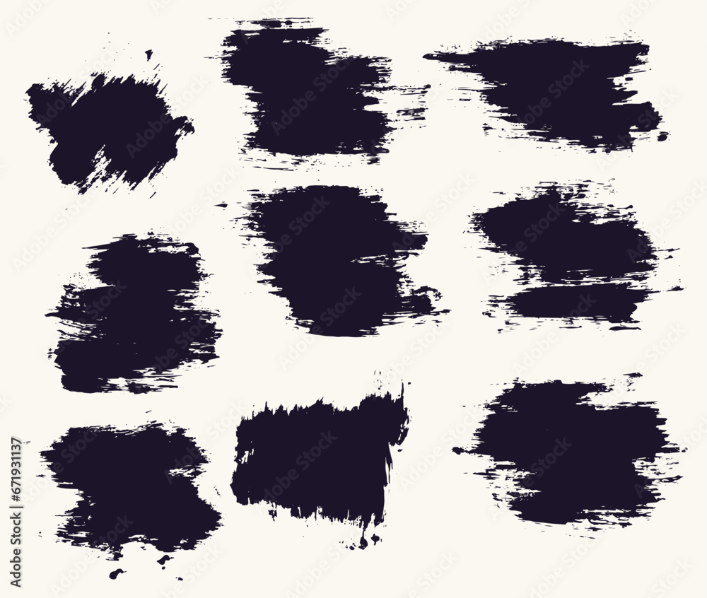 Paint ink black brush stroke lines set