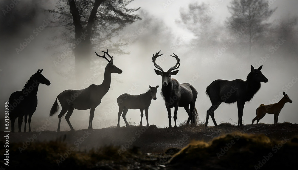 Obraz premium Animals walking in the fog 02
