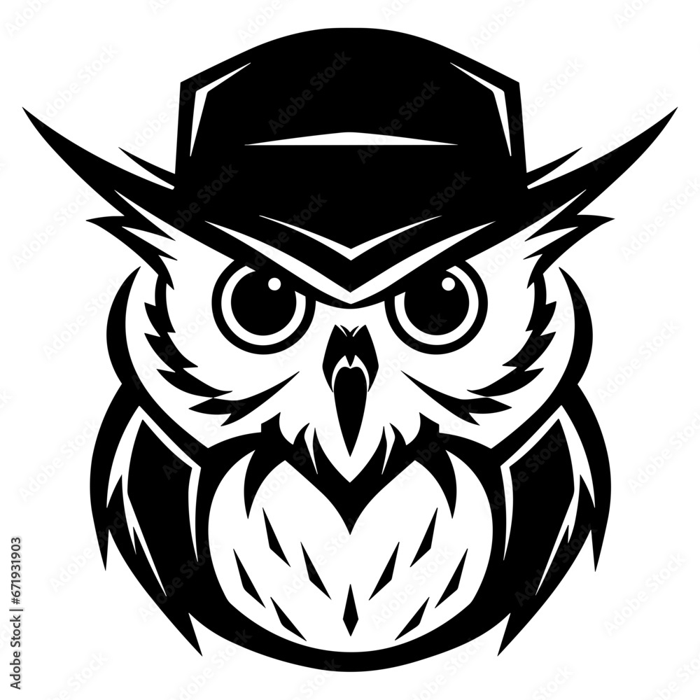 Fototapeta premium Unique Logo of Owl Wearing a Detective Hat. Vector Illustration. SVG