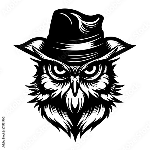 Unique Logo of Owl Wearing a Detective Hat. Vector Illustration. SVG