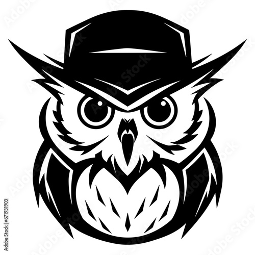 Unique Logo of Owl Wearing a Detective Hat. Vector Illustration. SVG