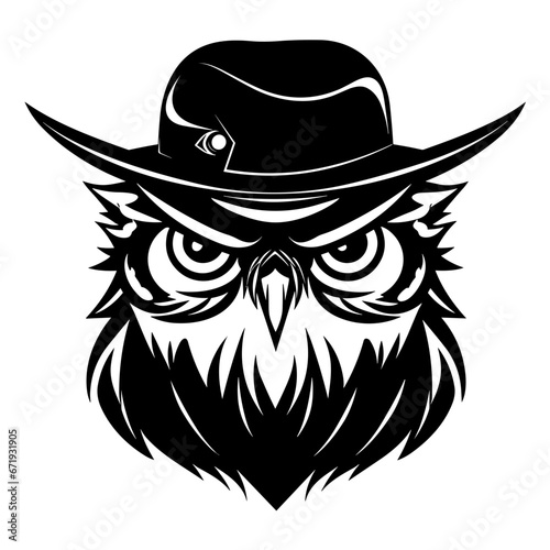 Unique Logo of Owl Wearing a Detective Hat. Vector Illustration. SVG
